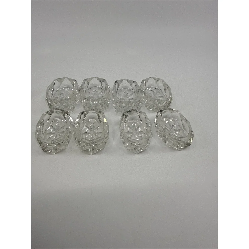 8 Vtg Pressed Glass Open Salt Cellars Dips Starburst Bottom 2 Sizes